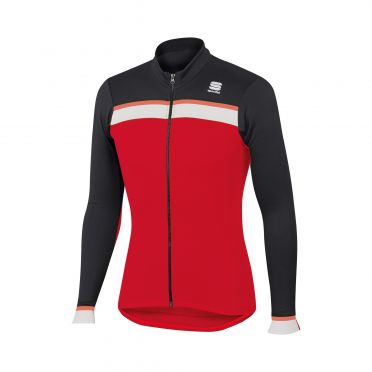 Sportful Pista thermal Radtrikot lange Ärmel Rot/Schwarz/Weiß Herren