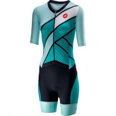 Castelli All out W speed Trisuit Kurzen Ärmel Grün/Blau Damen