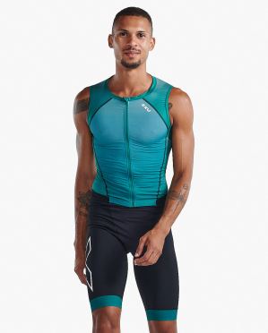 2XU Light speed front zip trisuit armellos Grun Herren 