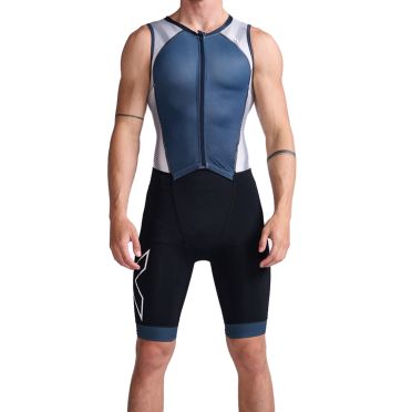 2XU Light speed front zip trisuit armellos Weiss/Blau Herren 