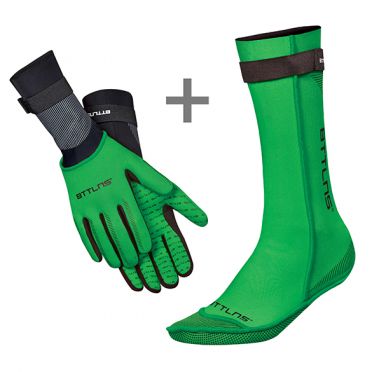 BTTLNS Neopren Schwimmsocken und Schwimmhandschuhe Vorteilspaket Grün