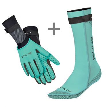 BTTLNS Neopren Schwimmsocken und Schwimmhandschuhe Vorteilspaket Mint 