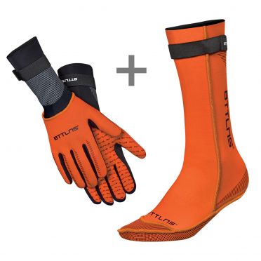 BTTLNS Neopren Schwimmsocken und Schwimmhandschuhe Vorteilspaket Orange 