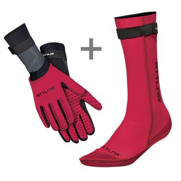BTTLNS Neopren Schwimmsocken und Schwimmhandschuhe Vorteilspaket Rot