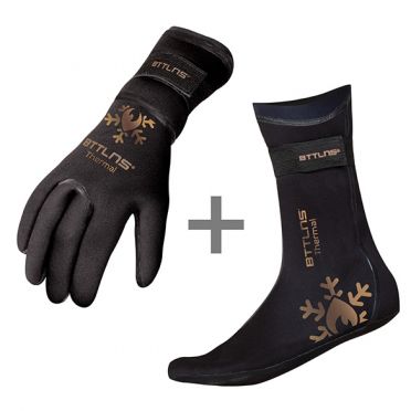 BTTLNS Neopren Thermal Schwimmhandschuhe und Schwimmsocken Vorteilspaket gold 