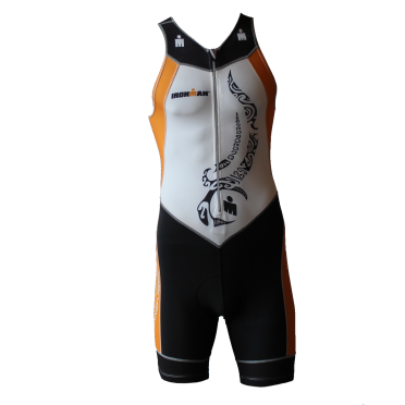 Ironman Trisuit front zip ärmellos Multisport Tattoo Weiß/Orange Herren