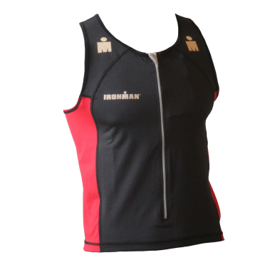 Ironman Tri top front zip ärmellos T-zip Schwarz/Rot Herren