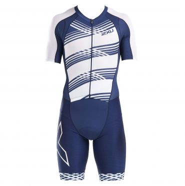 2XU Compression Kurzarm Trisuit Blau/Weiß Herren