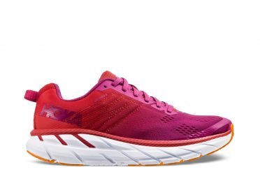 Hoka One One Clifton 6 wide Laufschuhe Rot/Weiß Damen