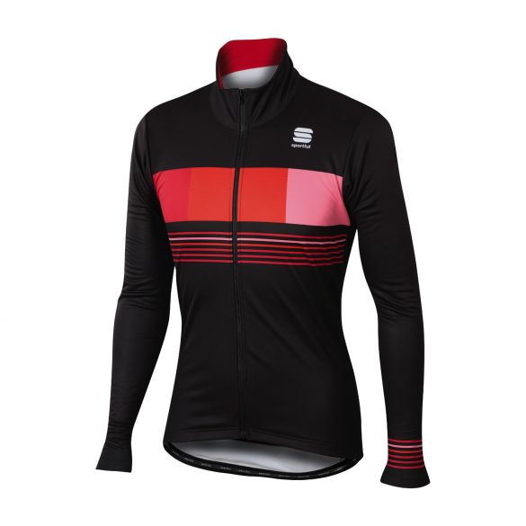 Sportful Stripe thermal Langarm Jacket Schwarz/Rot Herren 1101819-267