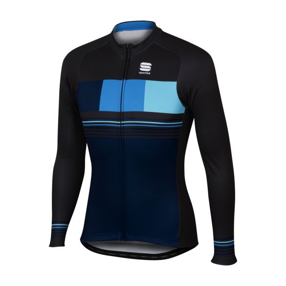 Sportful Stripe thermal Langarm Radtrikot Blau/Schwarz Herren 1101820-043