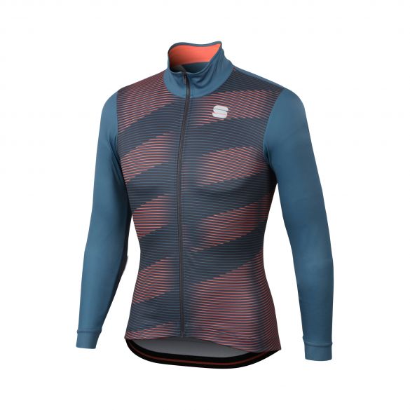 Sportful Moire thermal Langarm Radtrikot Blau/Rot Herren 1101947-437