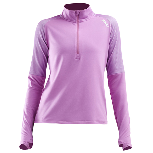 2XU GHST 1/2 Zip Laufshirt langer Ärmel rosa Damen WR6207a-ULTWHT