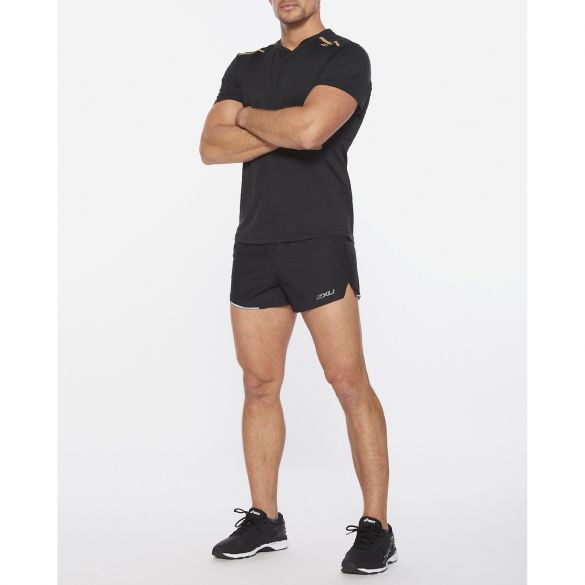 2XU GHST Laufshirt Kurzarm Schwarz/Gold Herren MR6210a-BLKGRF