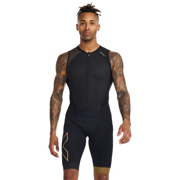 2XU Light speed front zip trisuit armellos Schwarz Herren MT6660d-BLK/GLD