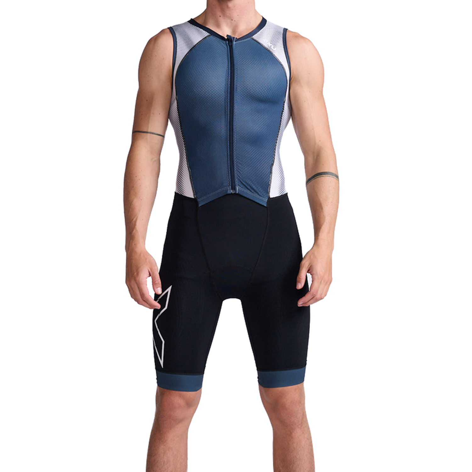 2XU Light speed front zip trisuit armellos Weiss/Blau Herren MT6660d-MDN/WHT