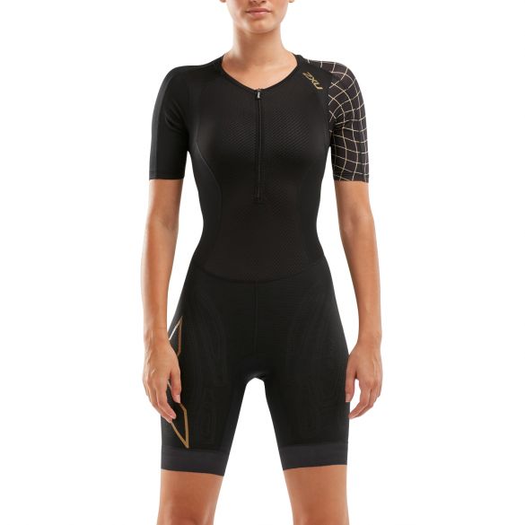 2XU Compression Kurzarm Trisuit Schwarz/Gold Damen WT5521D-BLK/GLD
