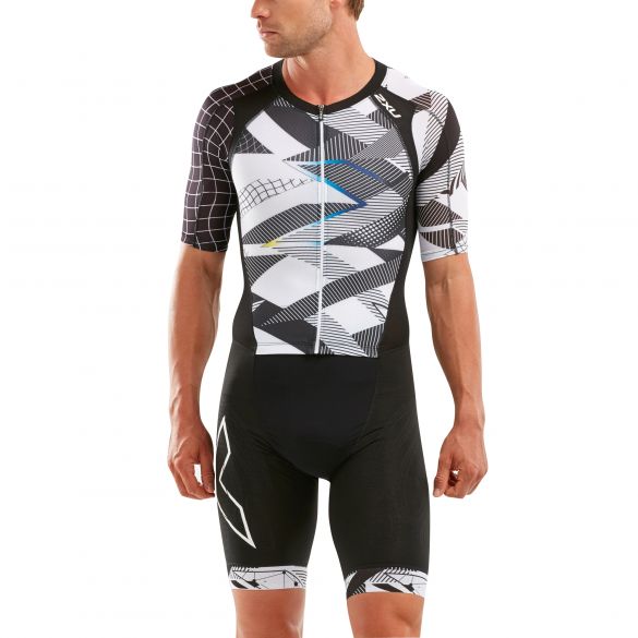 2XU Compression Kurzarm Trisuit Schwarz/Weiß Herren MT5516D-BLK/CRO