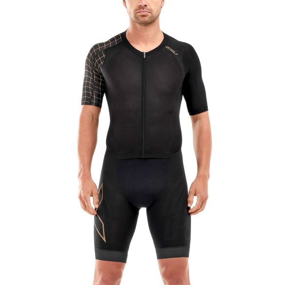 2XU Compression Kurzarm Trisuit Schwarz/Gold Herren MT5516D-BLK/GLD