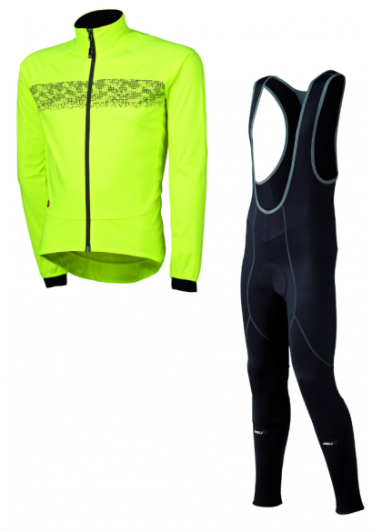 Agu Inverno light Radhose lang mit Sitzpolster + Nova Hivis Radjacke Gelb Herren 402572+441046