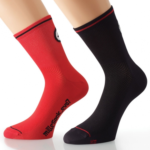 Assos MilleSock Evo7 Radsocken 2-pack Schwarz/Rot 136064947