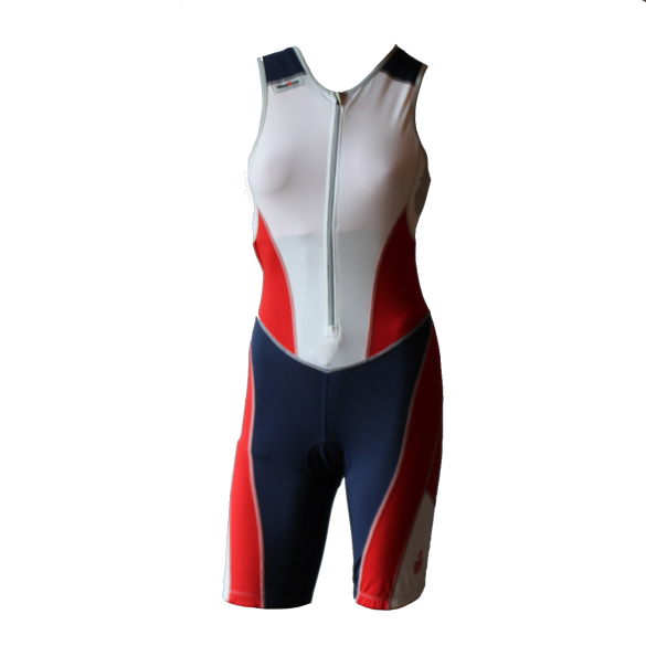Ironman Trisuit front zip ärmellos Bodysuit Weiß/Blau/Rot Damen IMW8517-03/41
