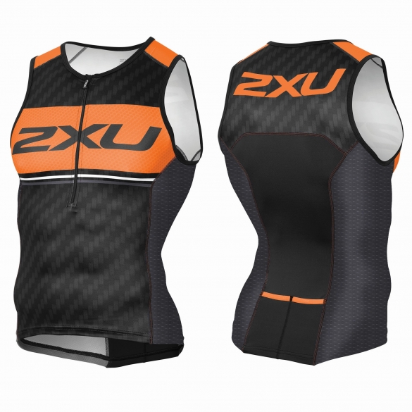 2XU Perform Pro Tri singlet Schwarz/Orange Herren MT3623a