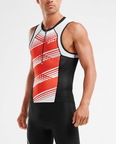 2XU Compression Ärmellos Tri Top Schwarz/Rot Herren MT5519a-BLK/WFL