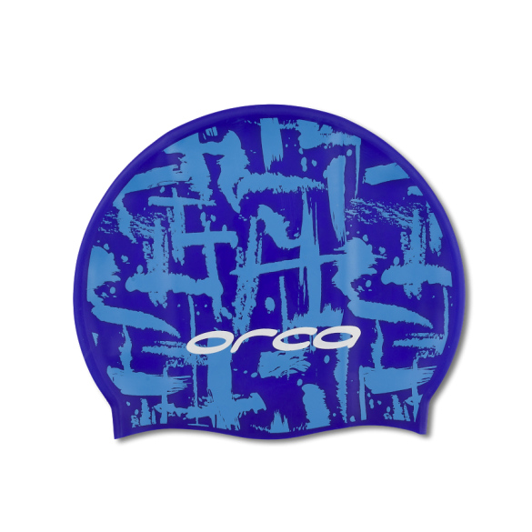 Orca Silicone Badekappe swim cap Blau print FVA146