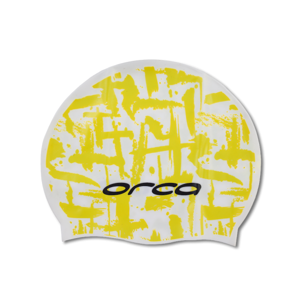 Orca Silicone Badekappe swim cap Weiß print FVA100