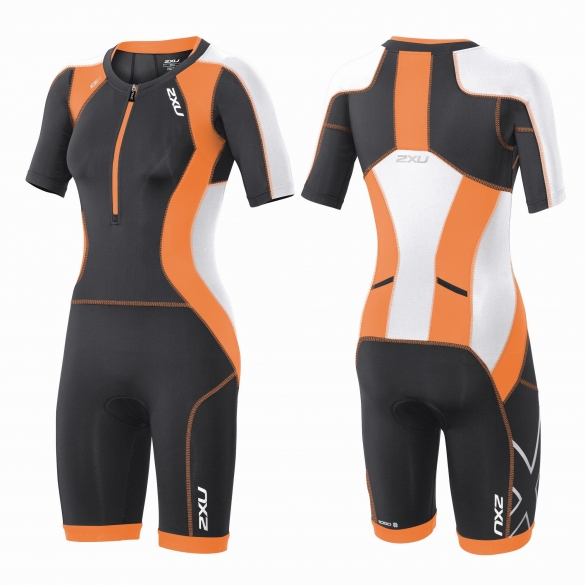 2XU Compression Full Zip sleeved trisuit Orange/Schwarz Damen WT3618d